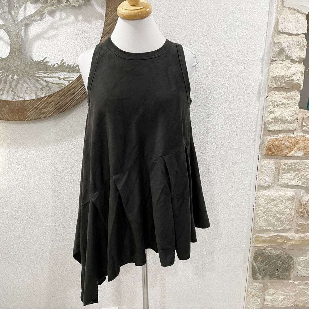 NWT Gracia Asymmetrical Faux Suede Top Tunic Black Small